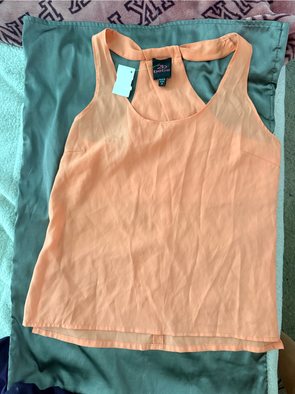 2B Bebe Peach Racerback Sleeveless Bodysuit Top